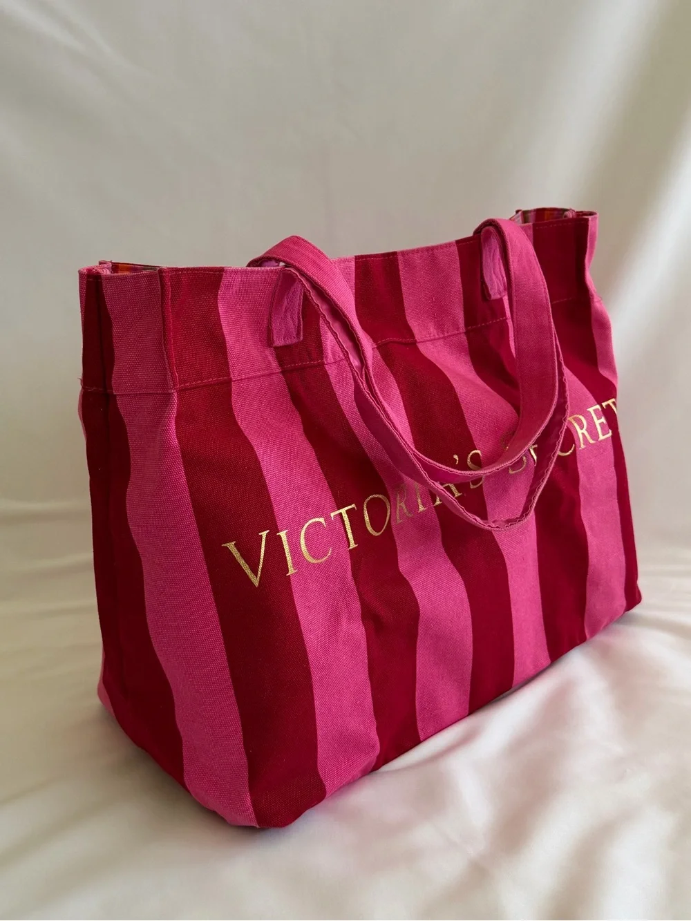 Victoria's Secret Pink Striped Canvas Tote
